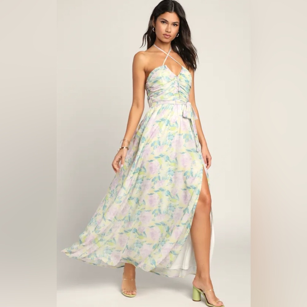 Lulus Effortlessly Abloom Floral Ruched Halter Maxi Dress XS NWT - Picture 6 of 6